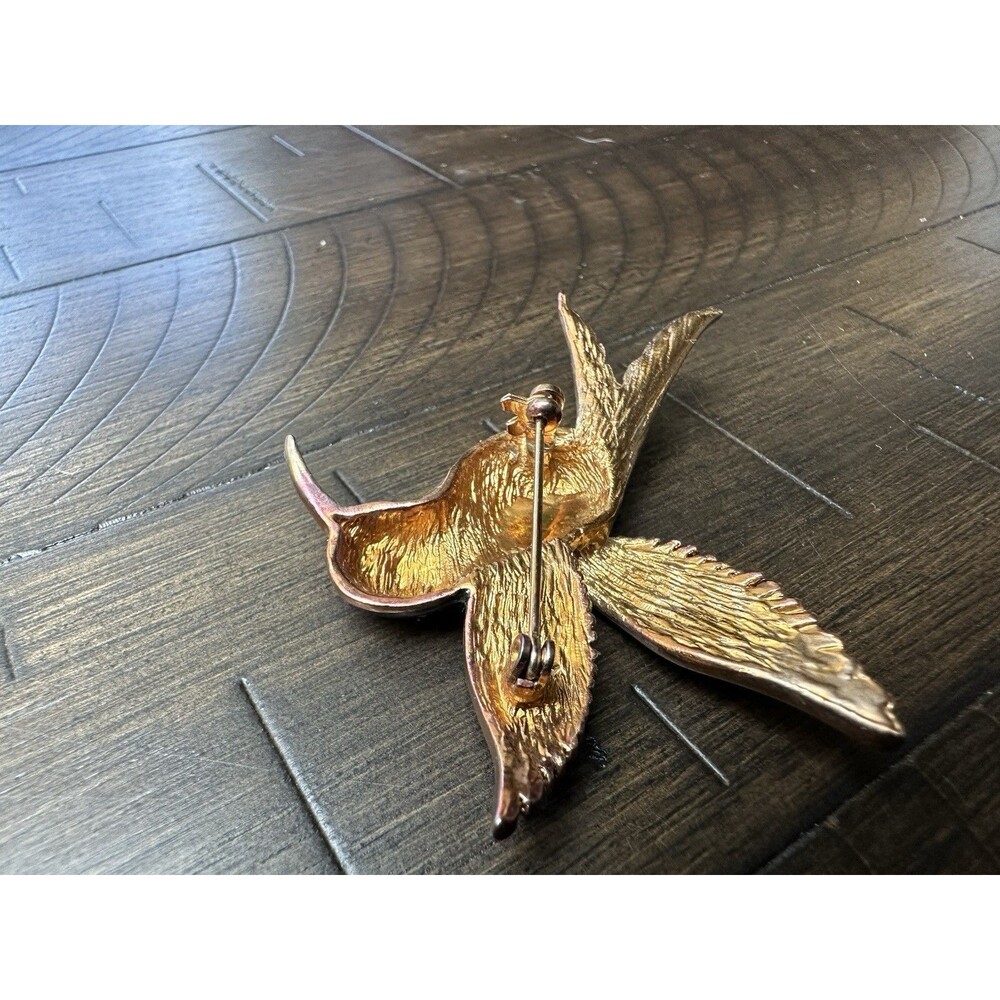 Vintage Enamel Hummingbird Brooch Pin Gold Tone Colorful Bird Large 3” - Picture 4 of 6
